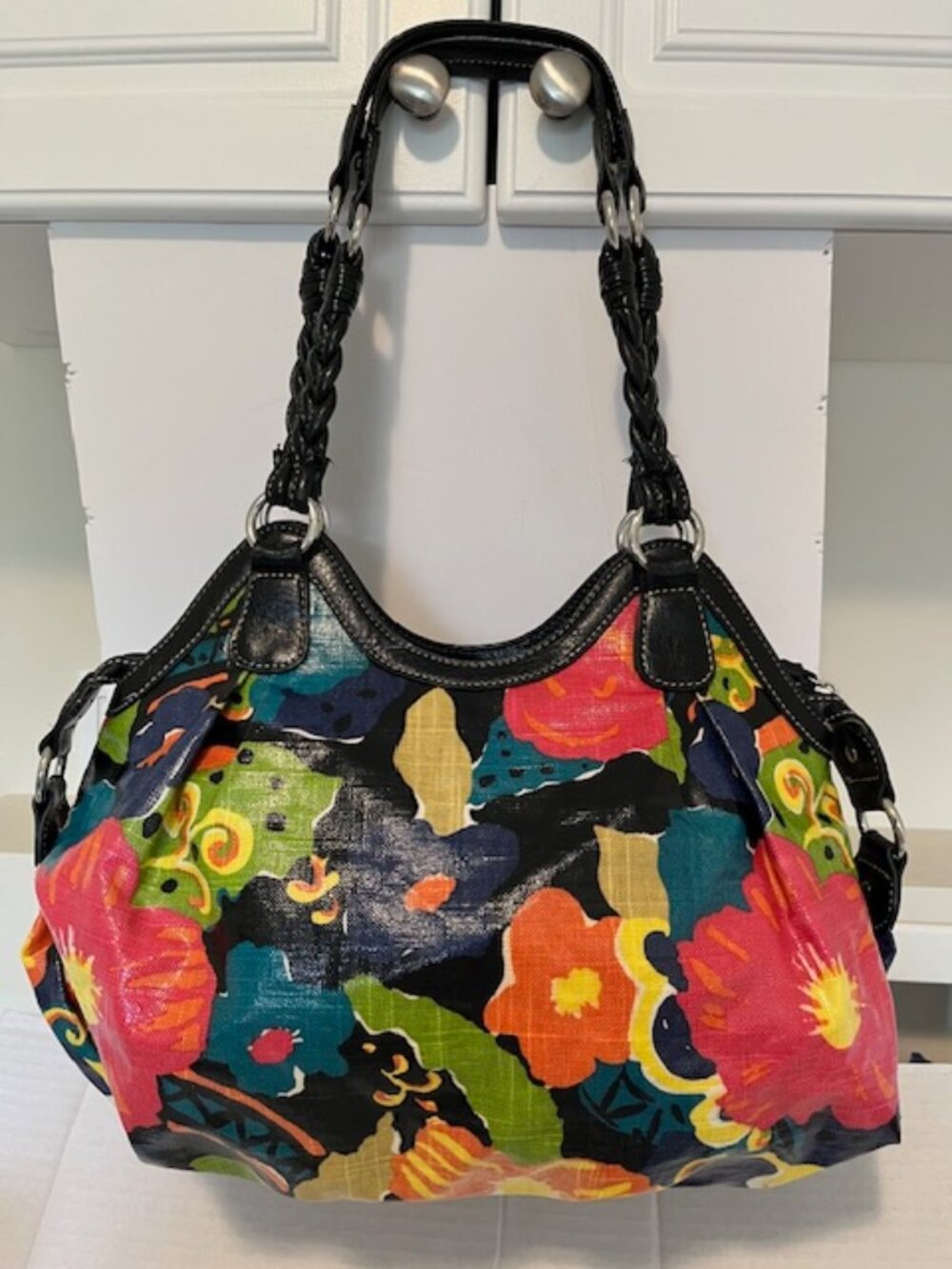 Plum floral handbag.